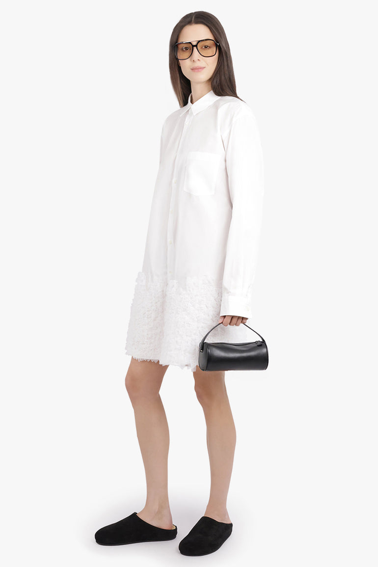 COMME DES GARCONS HOMME PLUS RTW L/S Shirt Dress With Ruffle Tulle Hem Detail | White