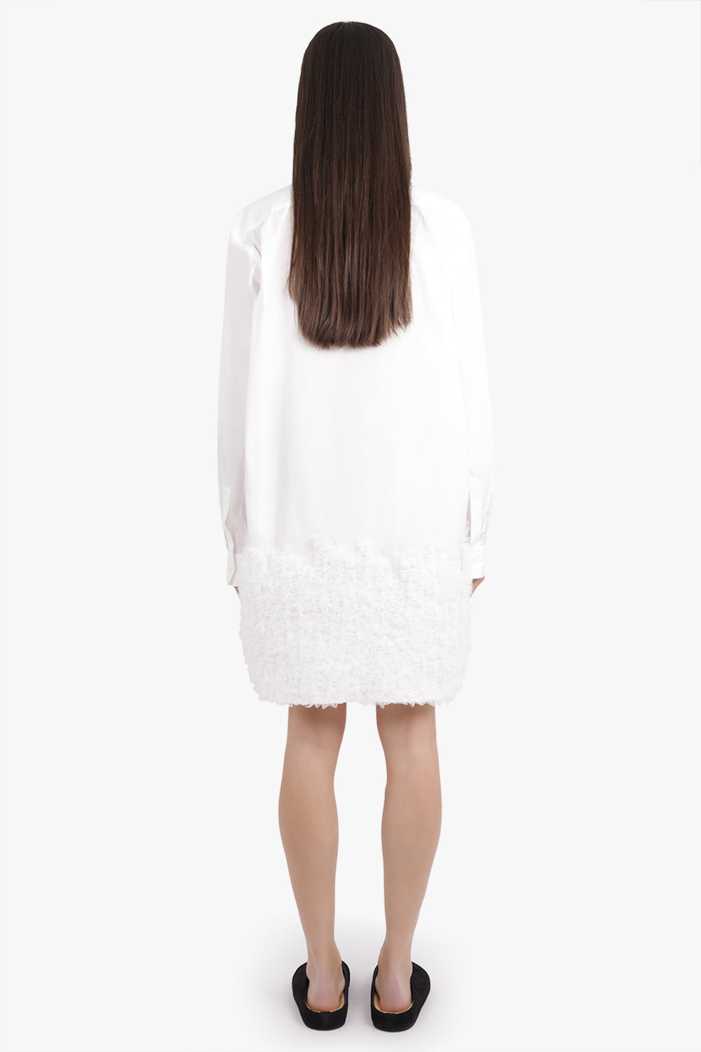 COMME DES GARCONS HOMME PLUS RTW L/S Shirt Dress With Ruffle Tulle Hem Detail | White