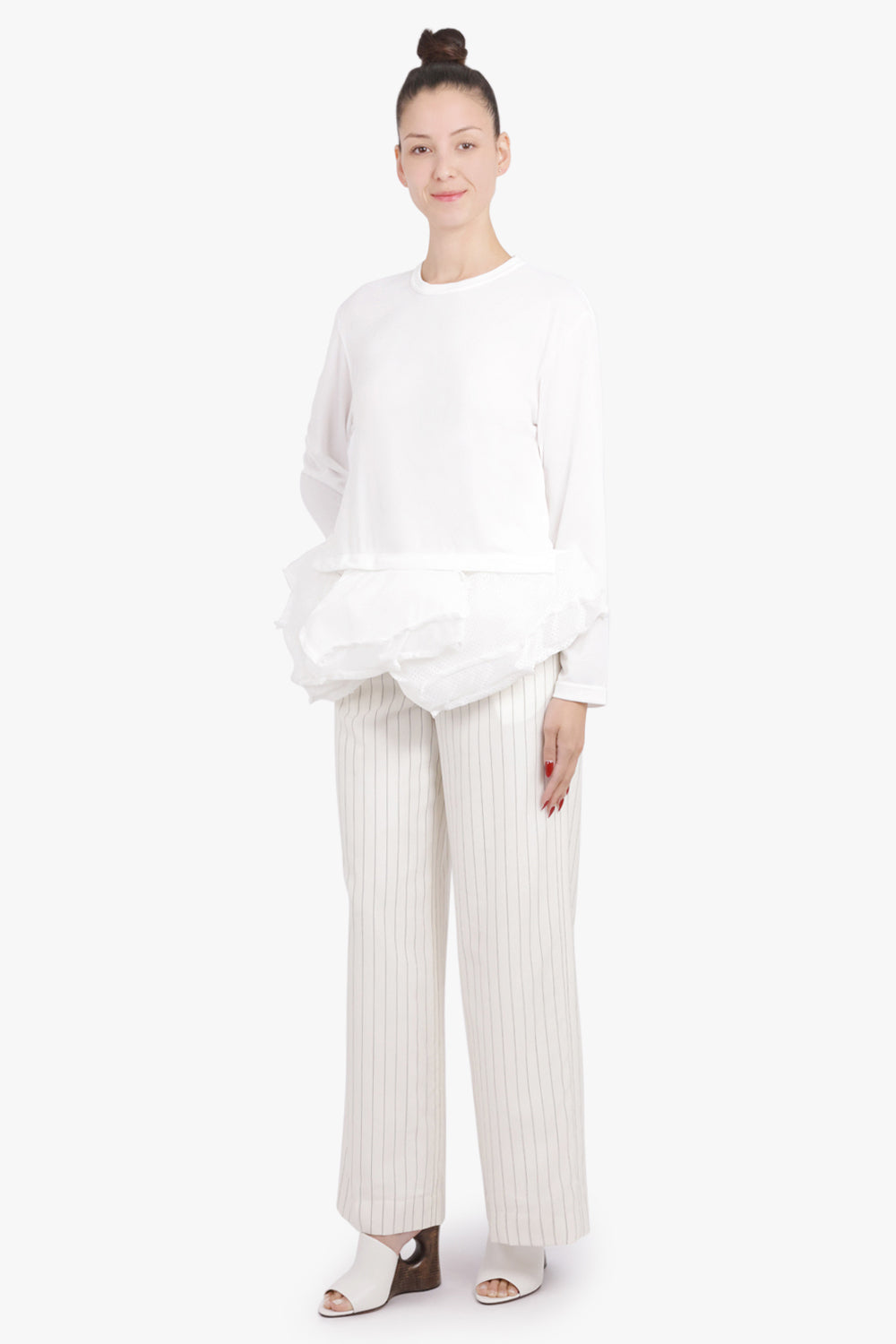 COMME DES GARCONS RTW L/S Top With Asymmetric Hem Panels | White