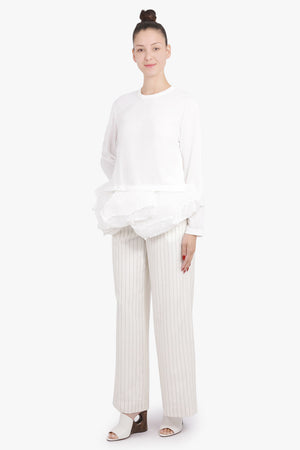 SACAI RTW High Waisted Straight Leg Stripe Pant | Off White/Black