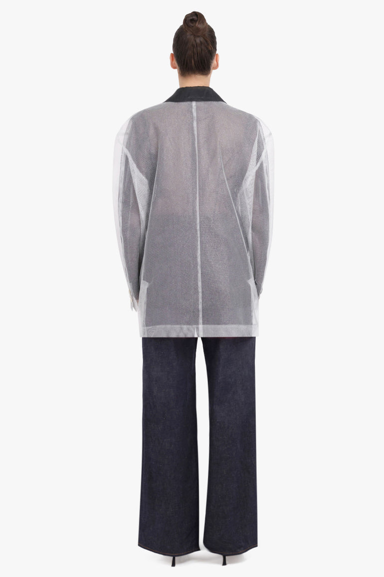 COMME DES GARCONS RTW Layered Double Breasted Tulle X Organza Jacket | Black/Silver