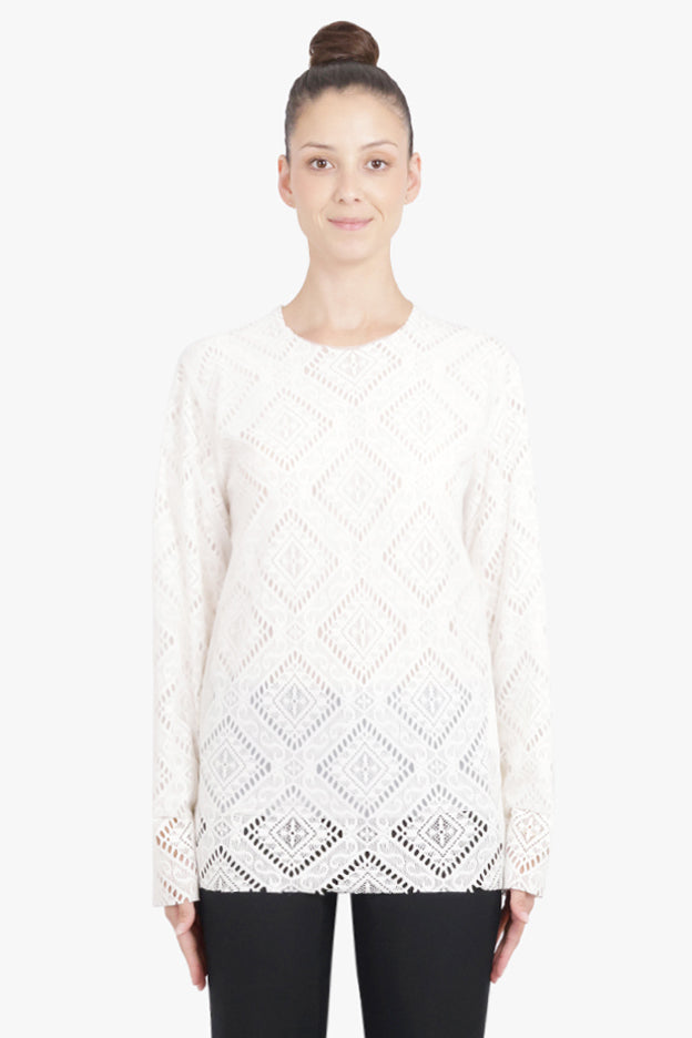 COMME DES GARCONS RTW Layered L/S Sheer X Lace Top | Off White