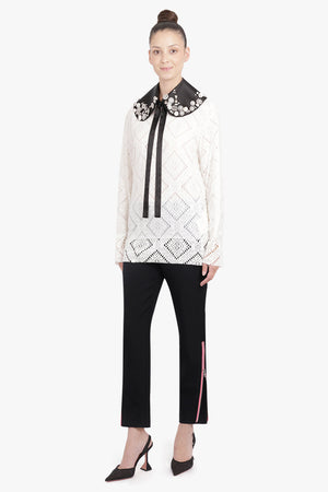 COMME DES GARCONS RTW Layered L/S Sheer X Lace Top | Off White