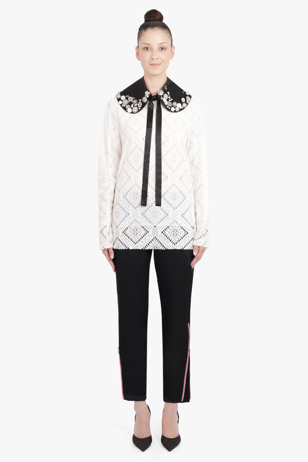 COMME DES GARCONS RTW Layered L/S Sheer X Lace Top | Off White