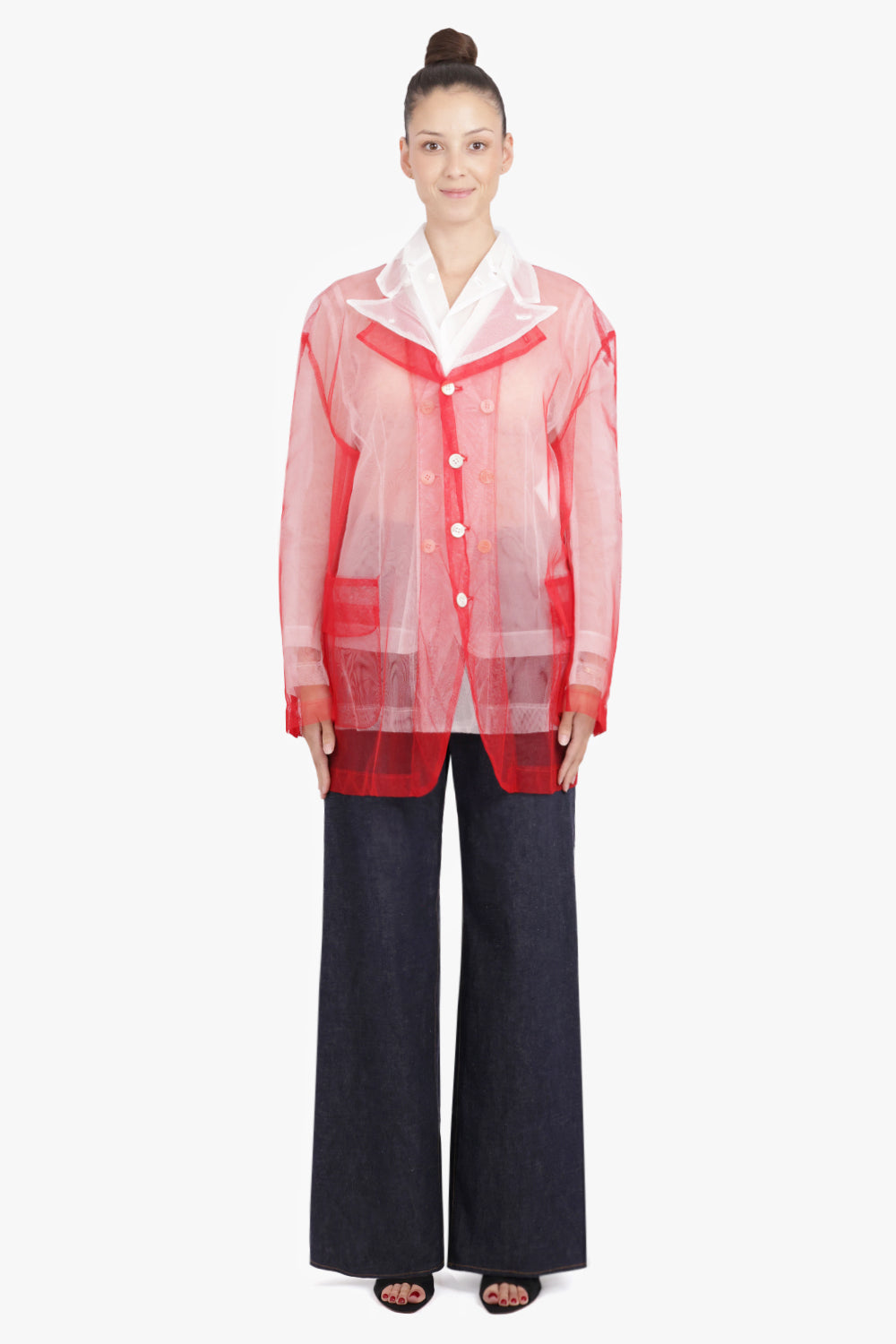 COMME DES GARCONS RTW Layered Single Breasted Tulle X Organza Jacket | Red/White