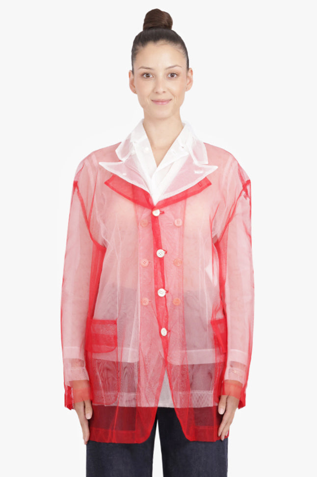 COMME DES GARCONS RTW Layered Single Breasted Tulle X Organza Jacket | Red/White