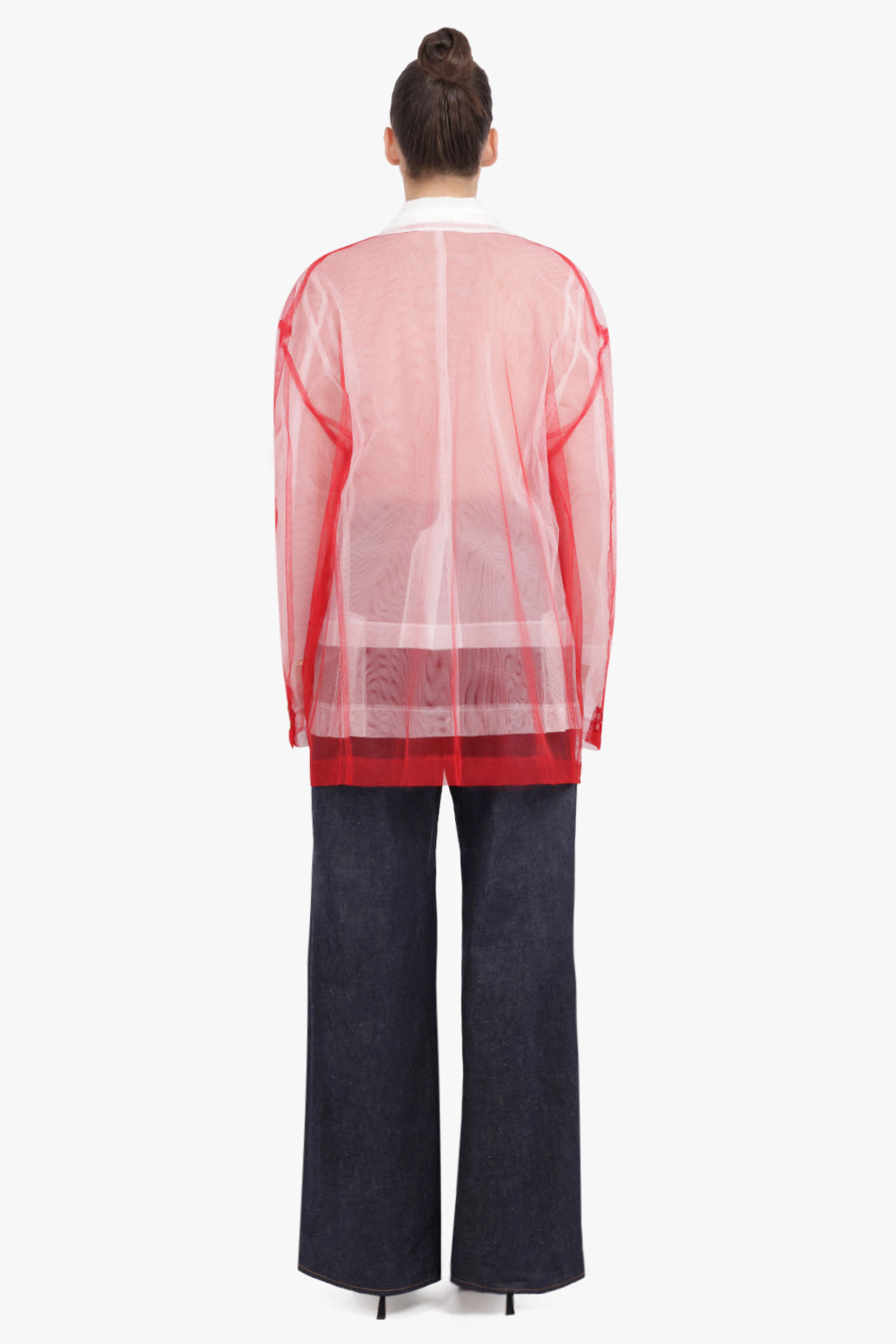 COMME DES GARCONS RTW Layered Single Breasted Tulle X Organza Jacket | Red/White