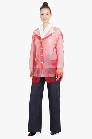 COMME DES GARCONS RTW Layered Single Breasted Tulle X Organza Jacket | Red/White