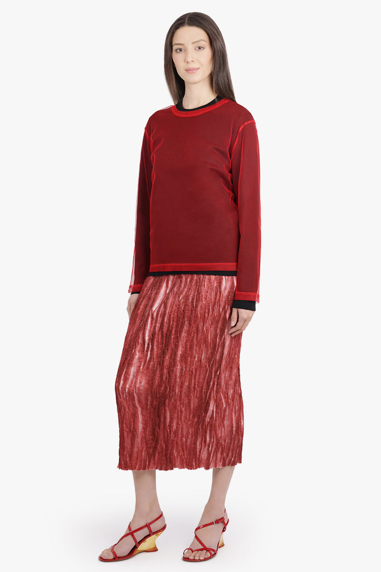 COMME DES GARCONS RTW Layered Tulle Overlay L/S Knitted Top | Black/Red