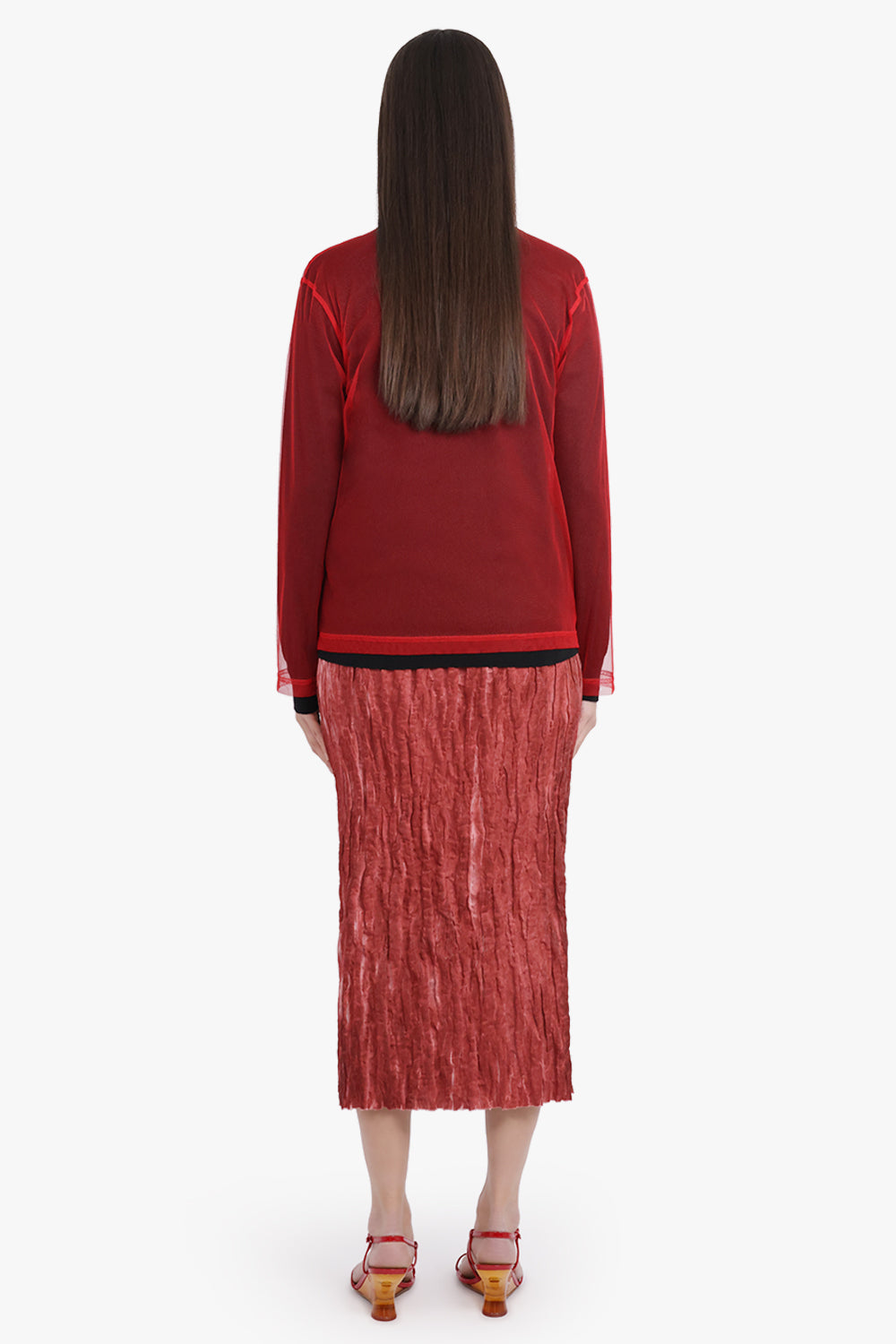 COMME DES GARCONS RTW Layered Tulle Overlay L/S Knitted Top | Black/Red