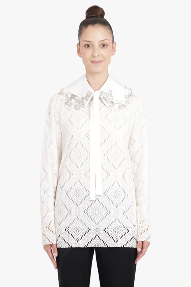 COMME DES GARCONS RTW WHITE / Off White Oversized Collar With Embellished Detail | Off White