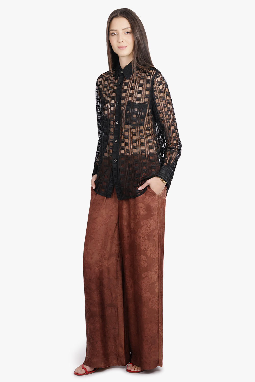 COMME DES GARCONS RTW Pocket Detail Lace L/S Shirt | Black