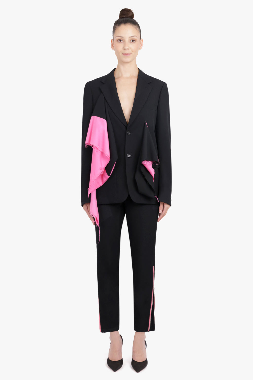 COMME DES GARCONS HOMME PLUS RTW Tapered Leg Pant with Pink Zip Detail | Black/Pink