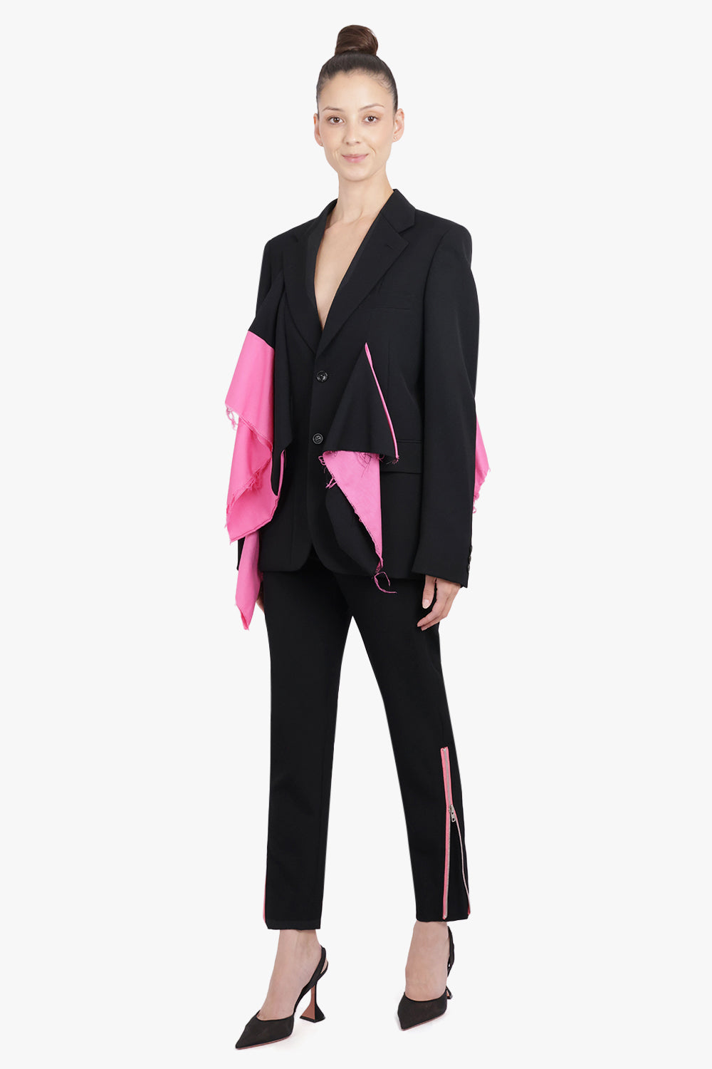 COMME DES GARCONS HOMME PLUS RTW Tapered Leg Pant with Pink Zip Detail | Black/Pink
