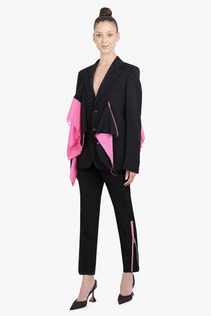 COMME DES GARCONS HOMME PLUS RTW Tapered Leg Pant with Pink Zip Detail | Black/Pink