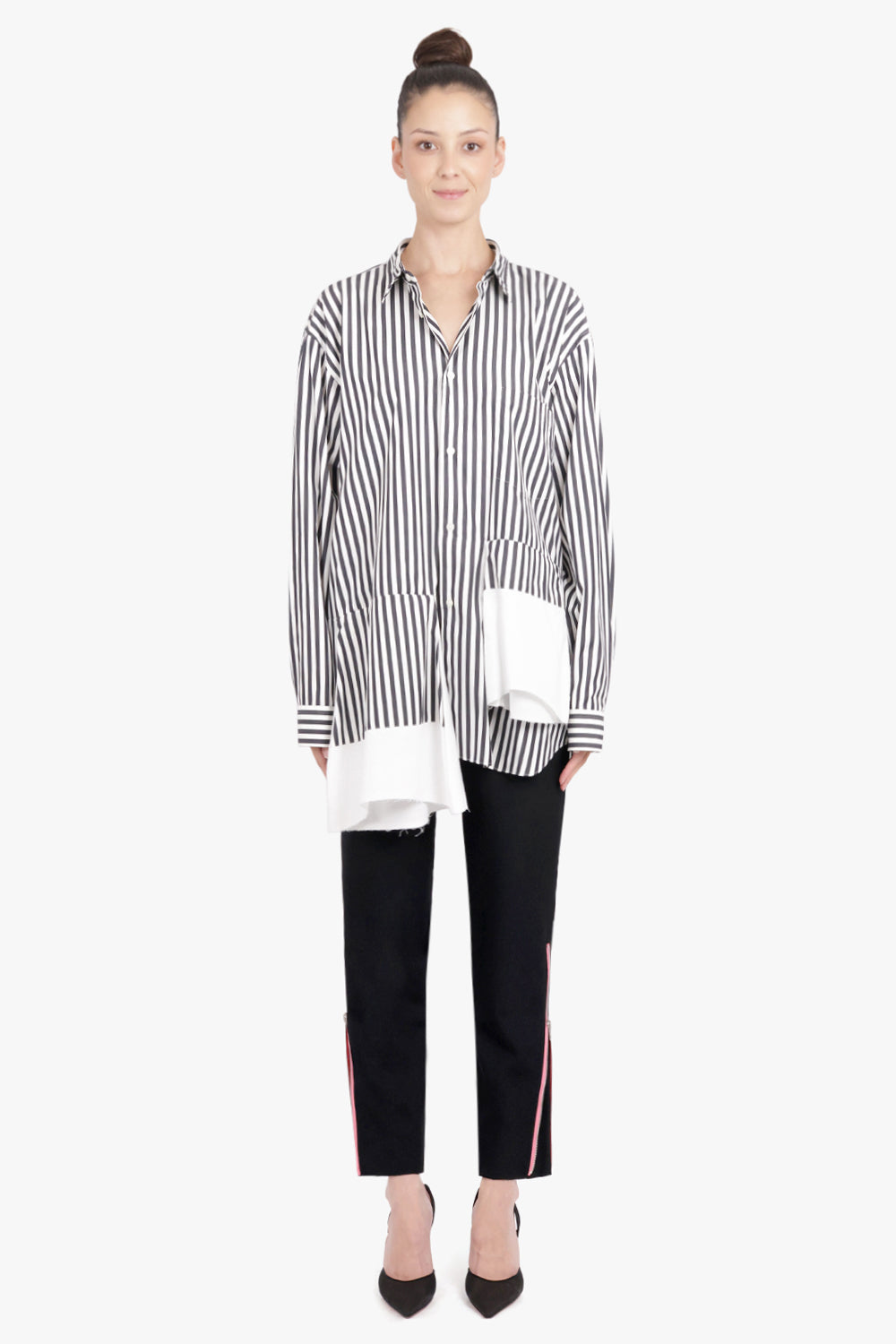 COMME DES GARCONS HOMME PLUS RTW Stripe L/S Shirt With Panel Details | Black/White