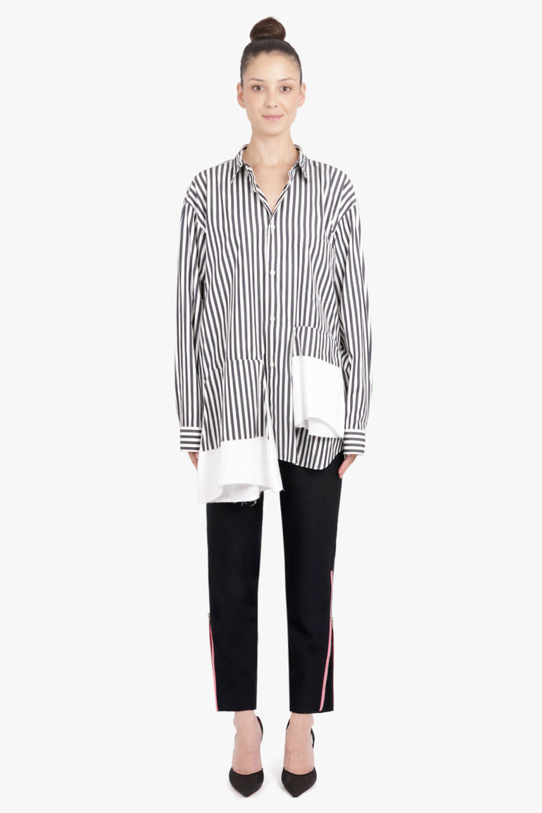COMME DES GARCONS HOMME PLUS RTW Stripe L/S Shirt With Panel Details | Black/White