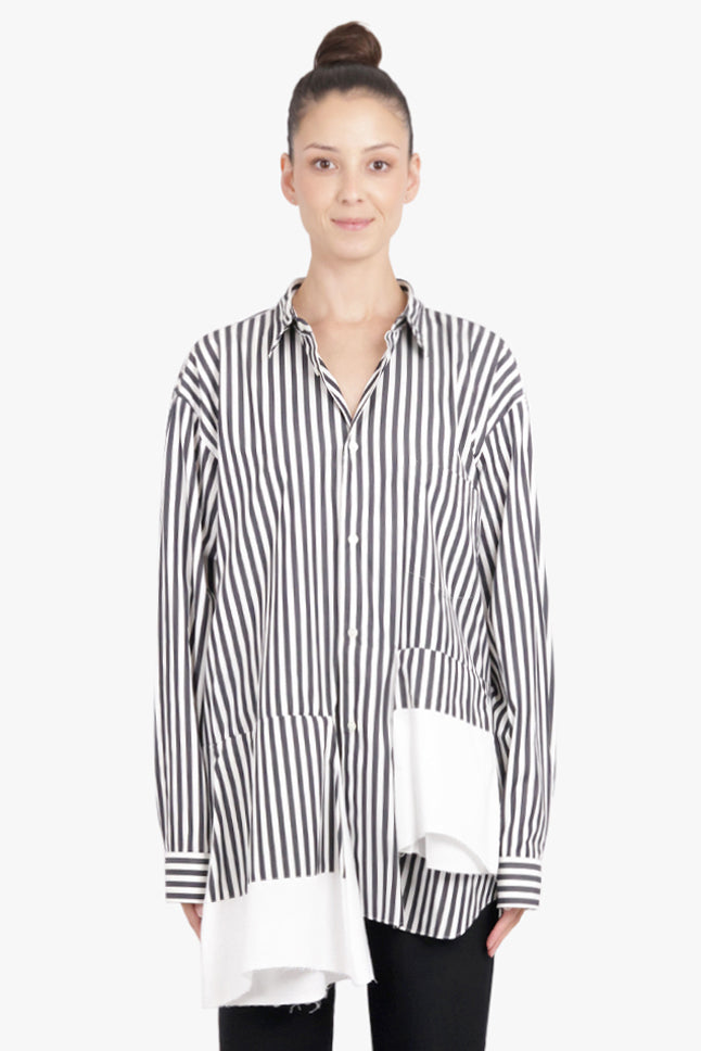 COMME DES GARCONS HOMME PLUS RTW Stripe L/S Shirt With Panel Details | Black/White