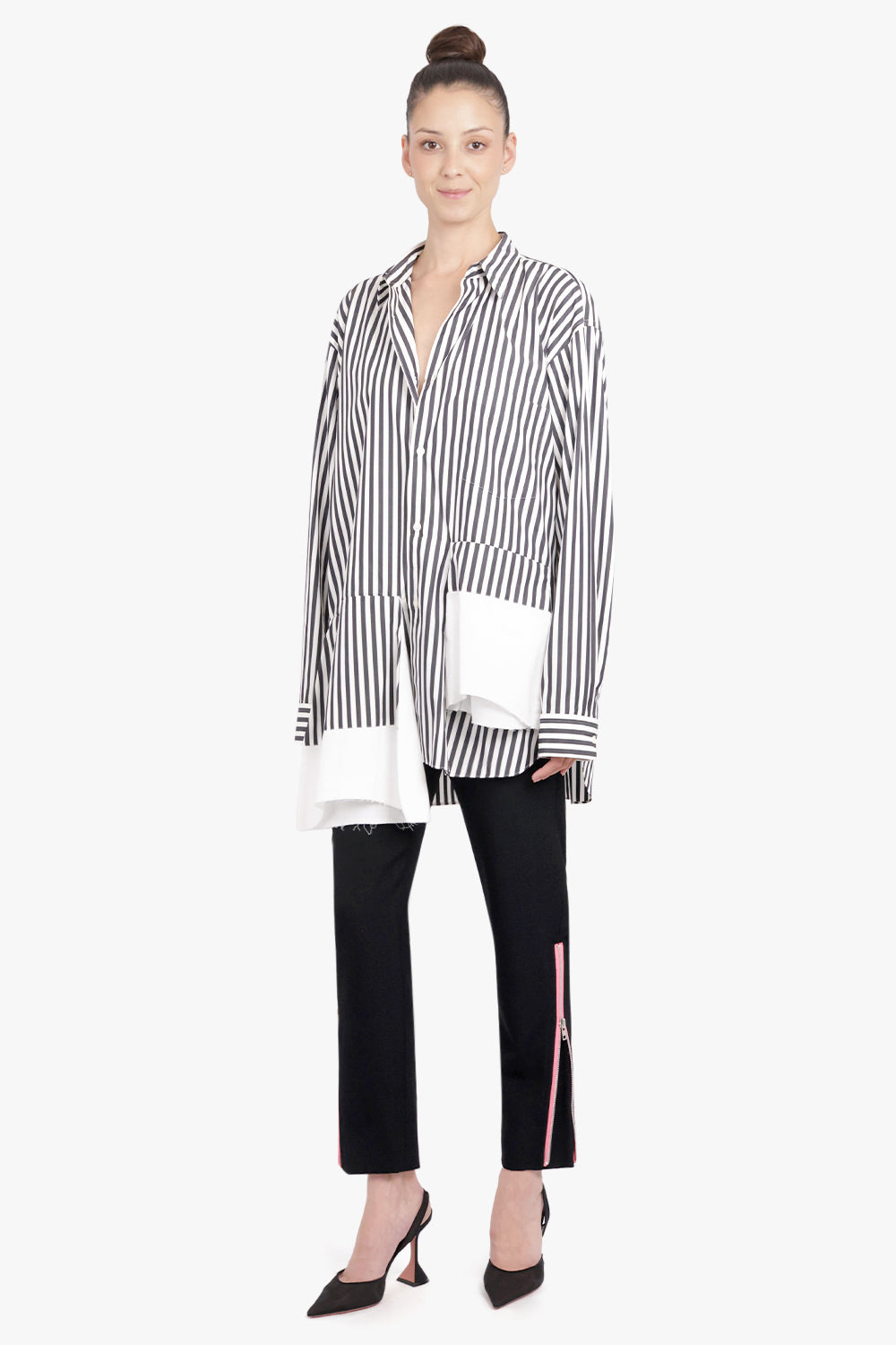 COMME DES GARCONS HOMME PLUS RTW Stripe L/S Shirt With Panel Details | Black/White