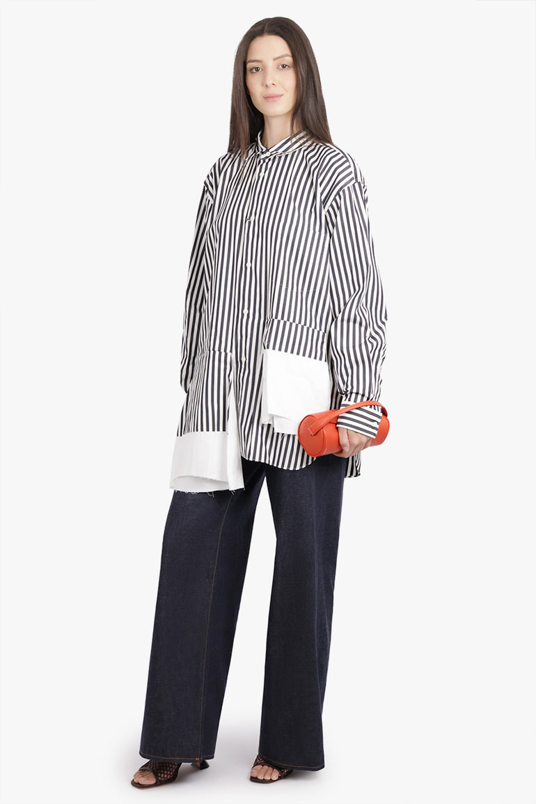 COMME DES GARCONS HOMME PLUS RTW Stripe L/S Shirt With Panel Details | Black/White