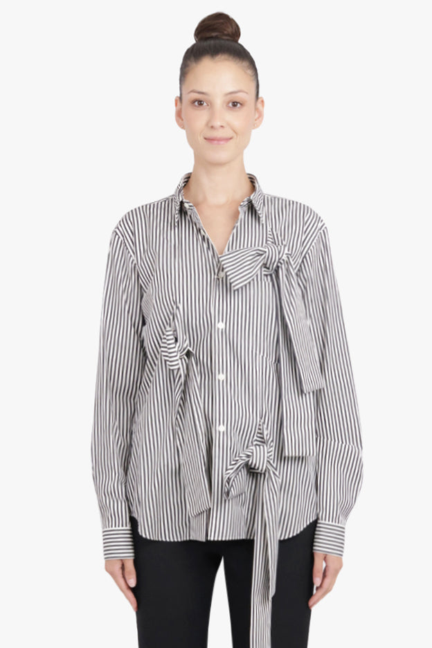 COMME DES GARCONS HOMME PLUS RTW Stripe L/S Shirt With Tie Details | Black/White