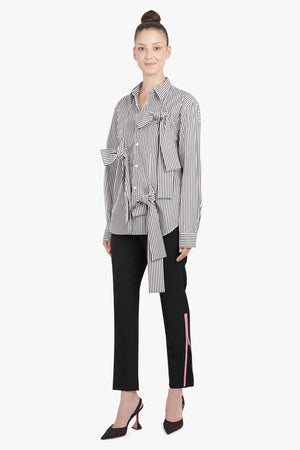 COMME DES GARCONS HOMME PLUS RTW Stripe L/S Shirt With Tie Details | Black/White