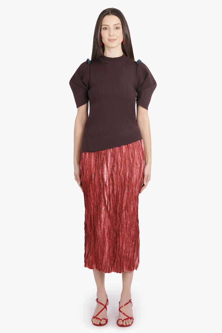 UMA WANG RTW Goop Relaxed Pleat Midi Skirt | Red