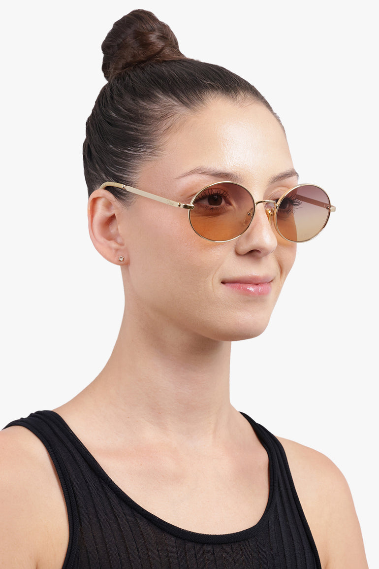 CHLOE Accessories Gold / GOLD-GOLD-BROWN CH0326S Round Sunglasses | Brown/Gold