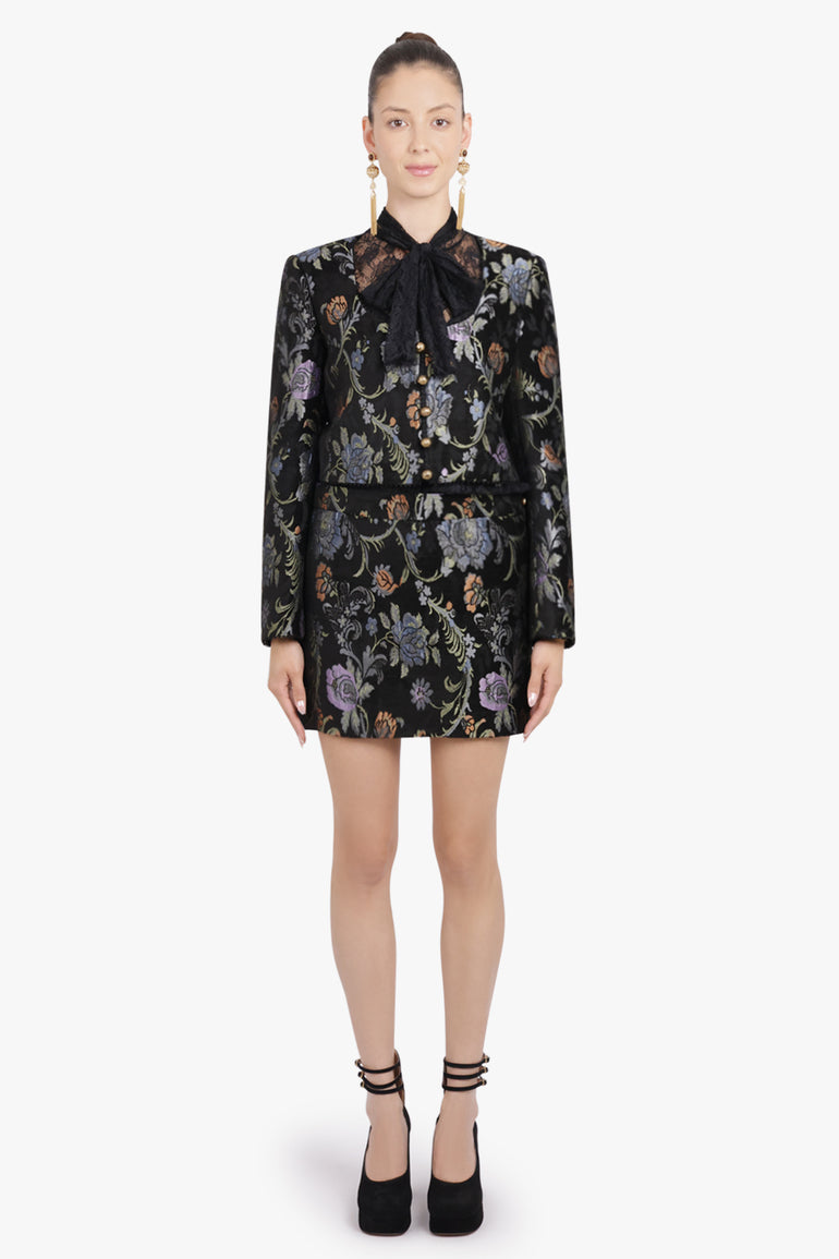 CHLOE RTW Floral Scoop Neck Jacket | Black/Multi