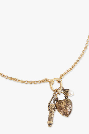 CHLOE JEWELLERY GOLD / Vintage Gold Glass Pearl Heart Charm Necklace | Vintage Gold