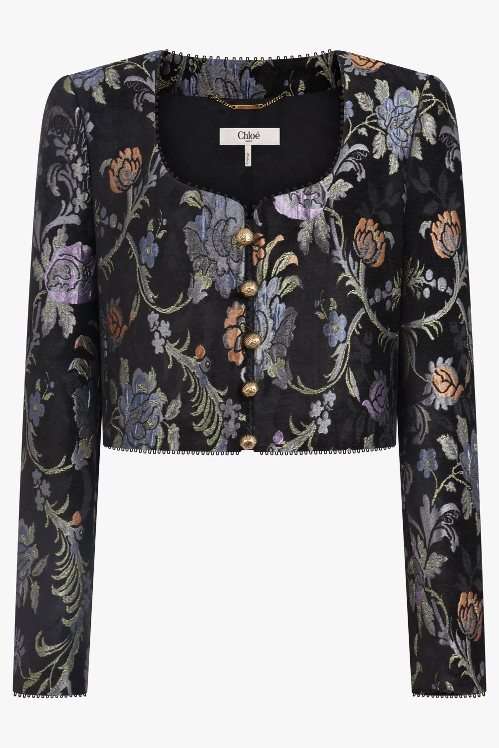 CHLOE RTW Floral Scoop Neck Jacket | Black/Multi
