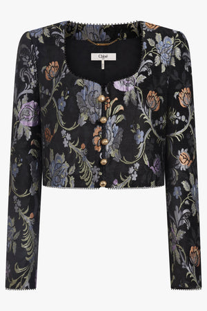 CHLOE RTW Floral Scoop Neck Jacket | Black/Multi