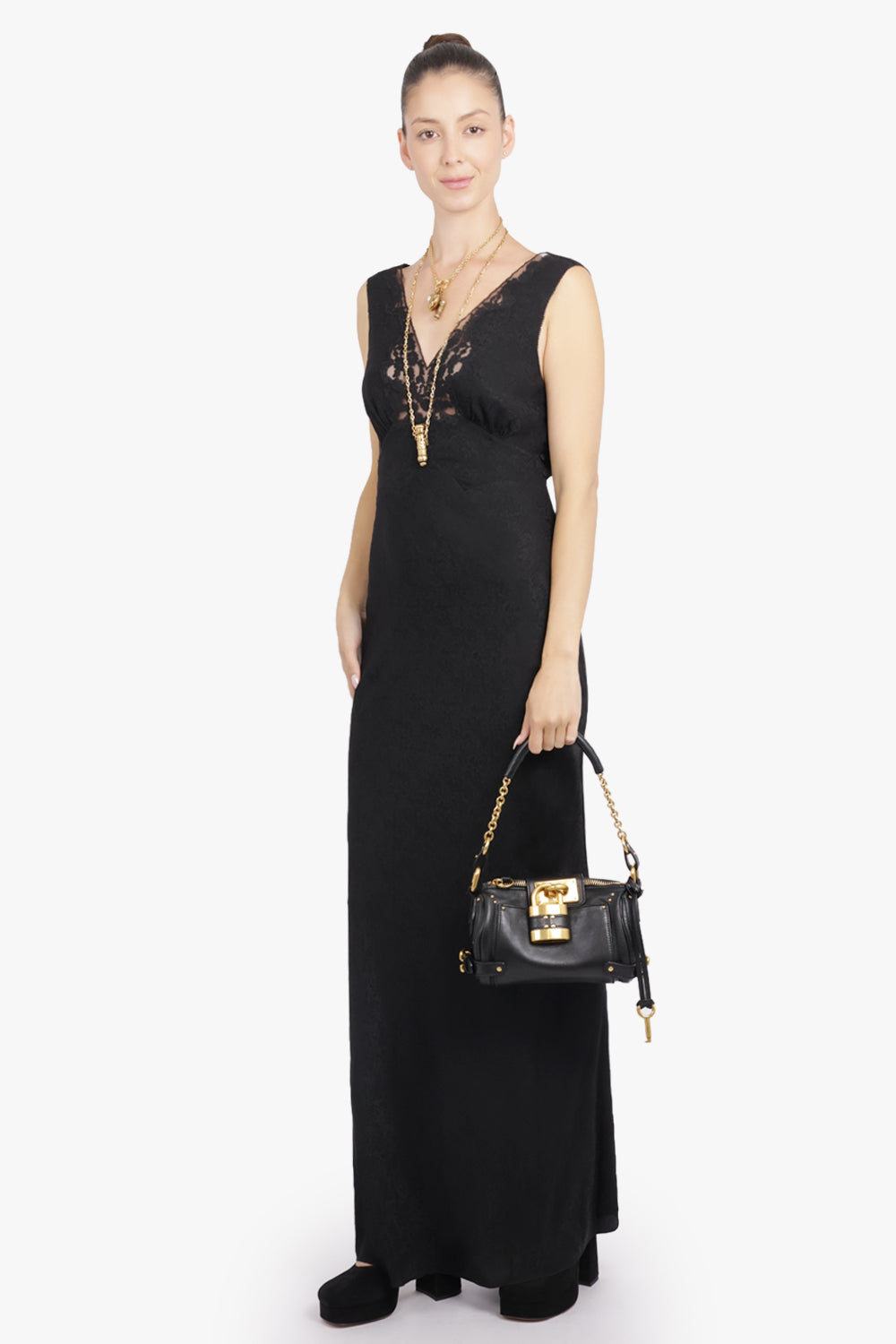 CHLOE RTW Lace Floral Sleeveless Maxi Dress | Black