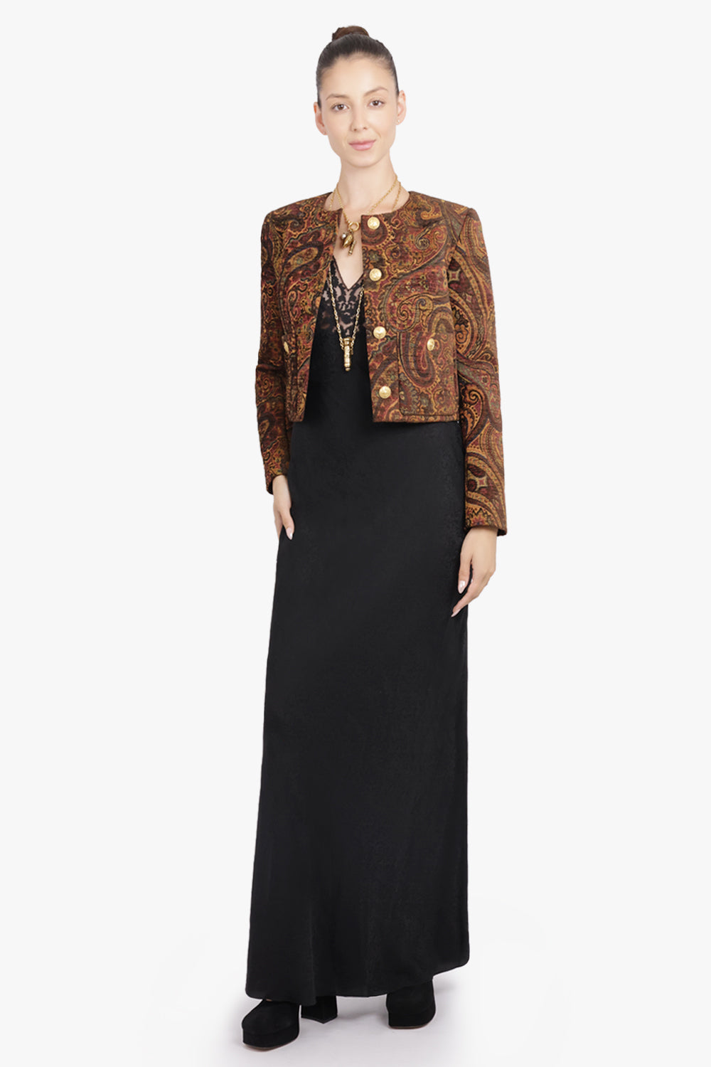 CHLOE RTW Paisley Print Crop Jacket | Multi Colour Red