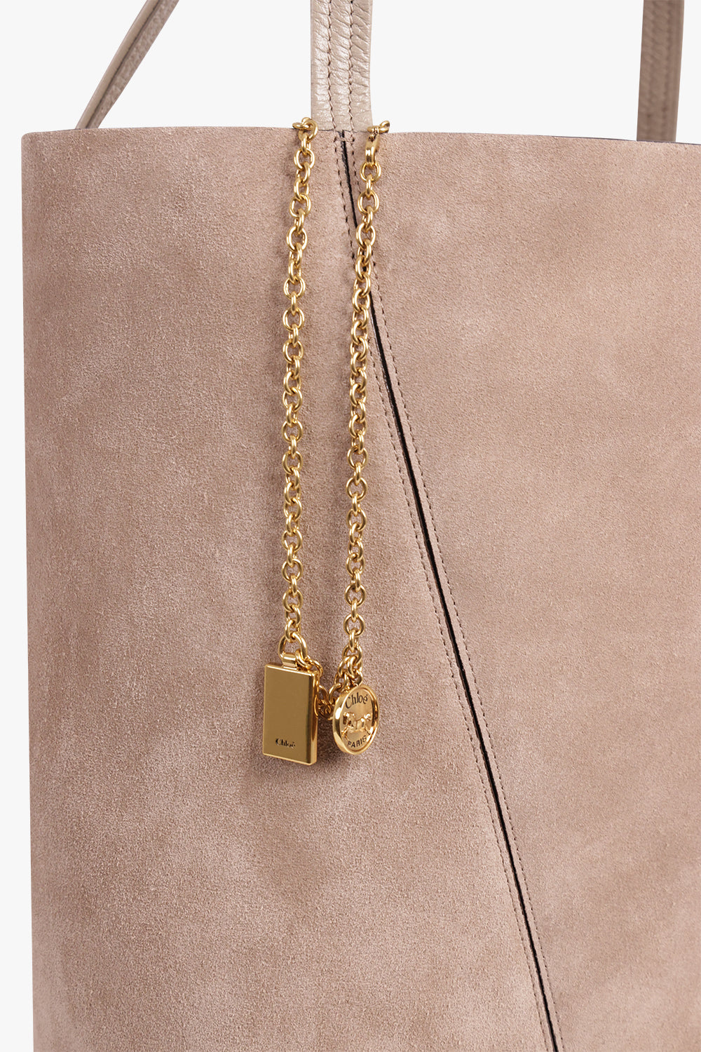 CHLOE BAGS NEUTRALS / Motty Grey Large Suede Spin Bag | Motty Grey