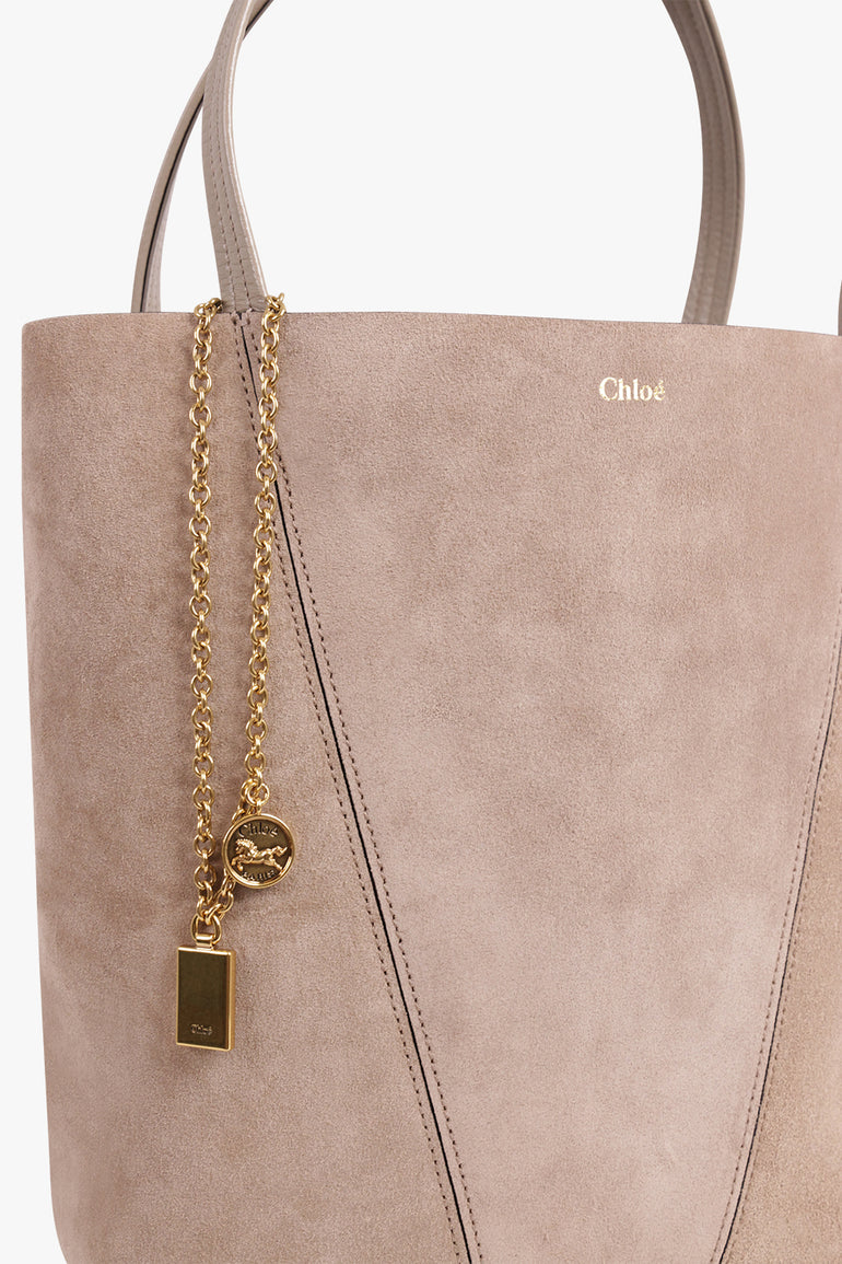 CHLOE BAGS NEUTRALS / Motty Grey Medium Suede Spin Bag | Motty Grey