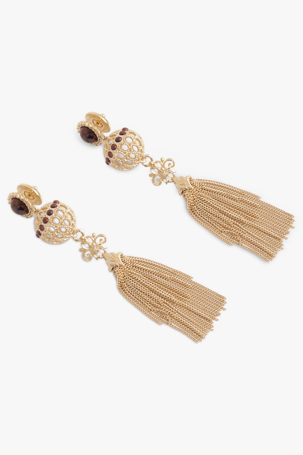 CHLOE JEWELLERY SILVER / Gold/Brown Obsidian Tassle Earrings | Gold/Brown