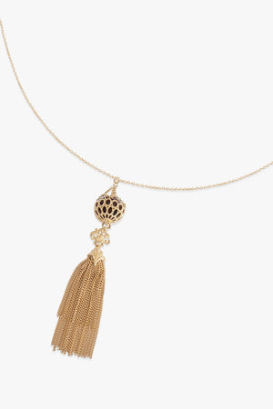 CHLOE JEWELLERY GOLD / Gold/Brown Obsidian Tassle Necklace | Gold/Brown