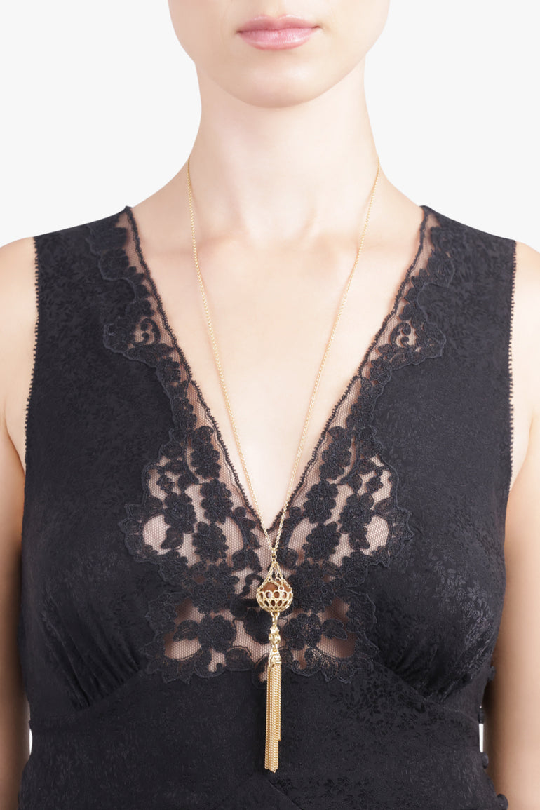CHLOE JEWELLERY GOLD / Gold/Brown Obsidian Tassle Necklace | Gold/Brown