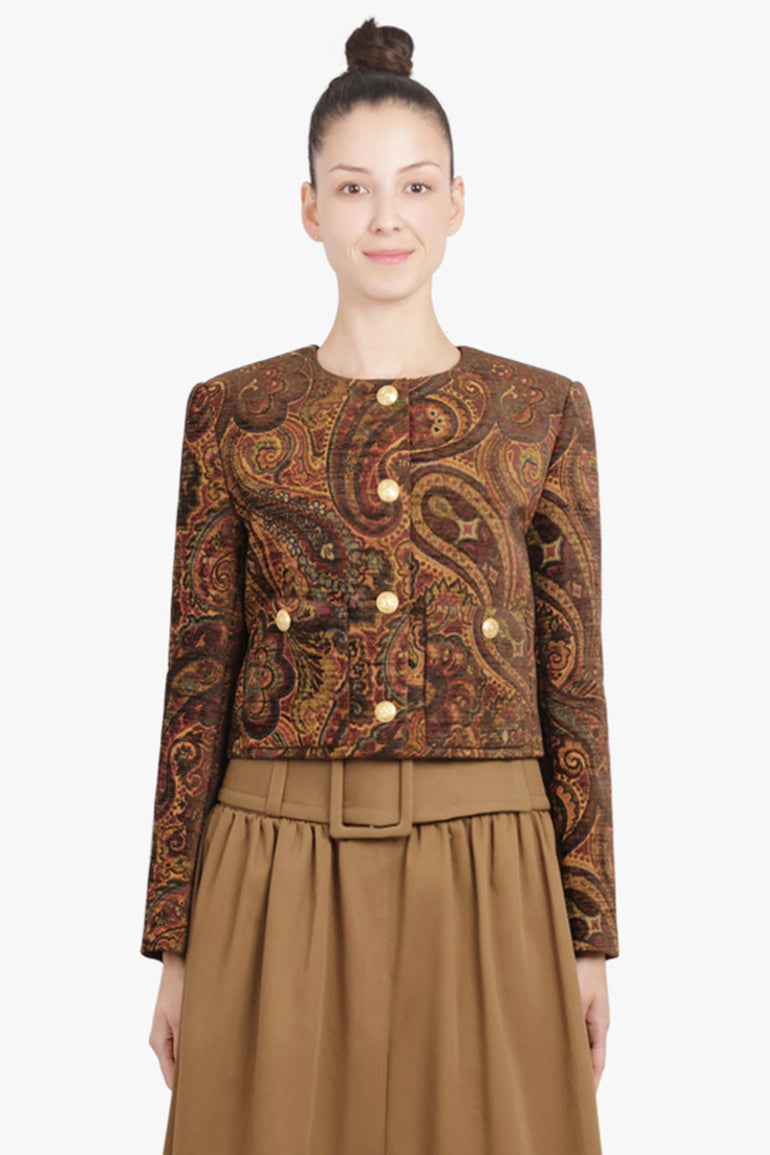 CHLOE RTW Paisley Print Crop Jacket | Multi Colour Red