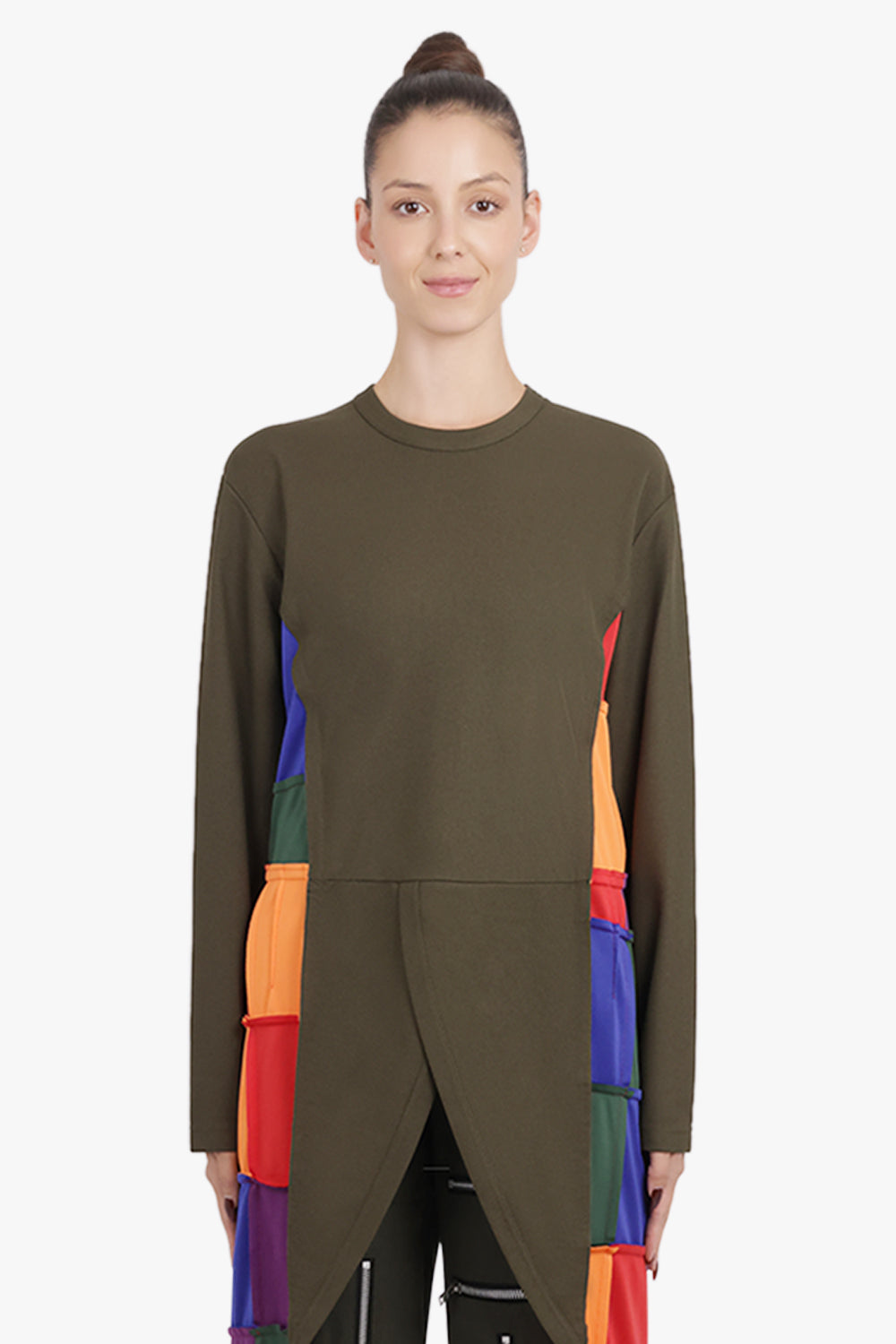 COMME DES GARCONS HOMME PLUS RTW L/S Crossover Tails Panel T-Shirt | Khaki/Multi