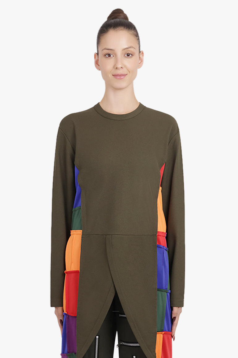 COMME DES GARCONS HOMME PLUS RTW L/S Crossover Tails Panel T-Shirt | Khaki/Multi