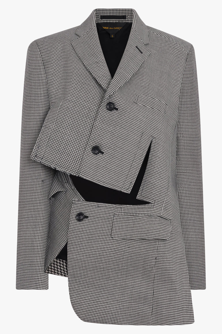 COMME DES GARCONS RTW Asymmetric Deconstruct Houndstooth Jacket | Black/ Ecru