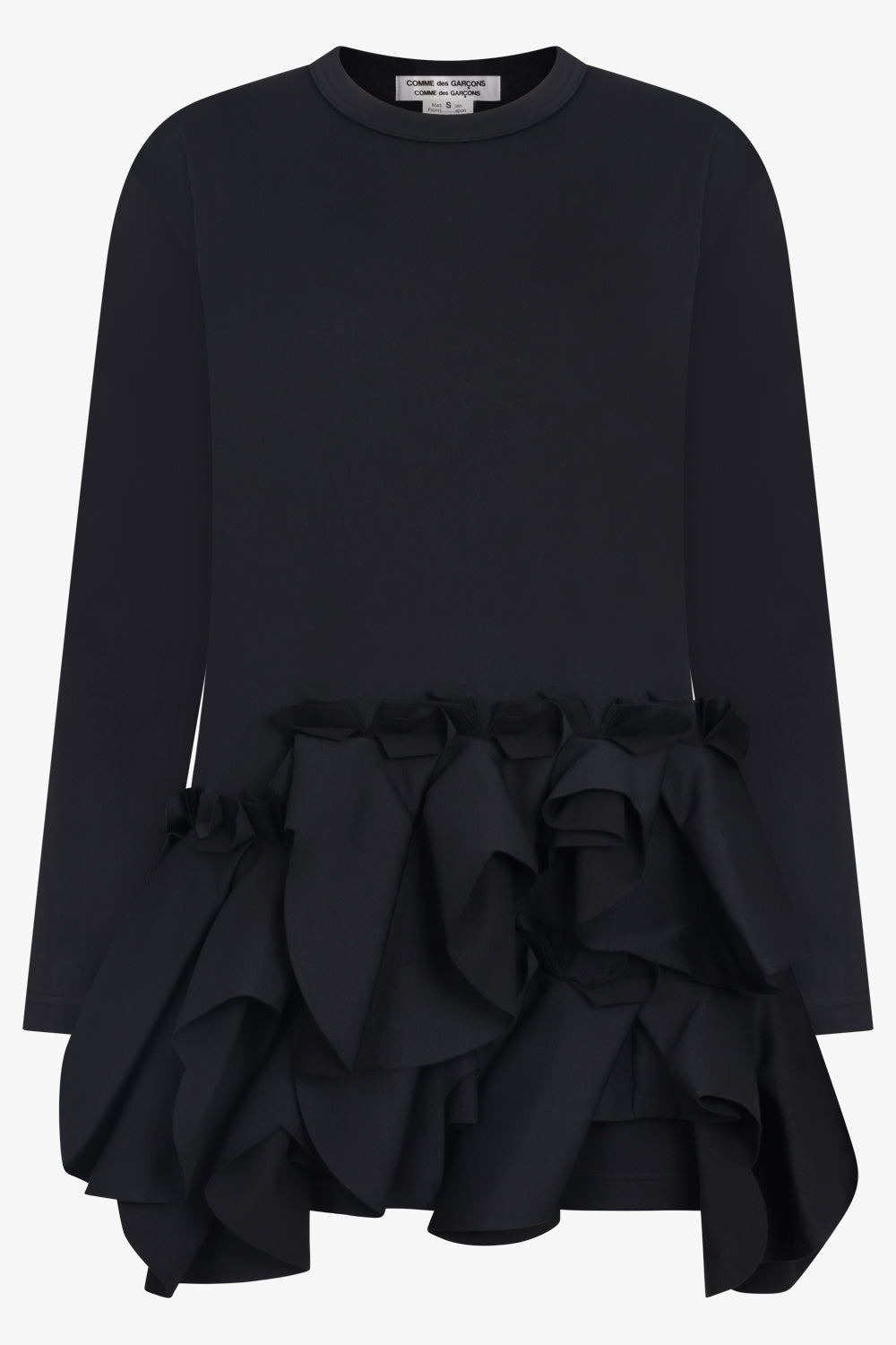 COMME DES GARCONS RTW Crew Neck L\S  Top with Exaggerated Ruffle Hem | Black