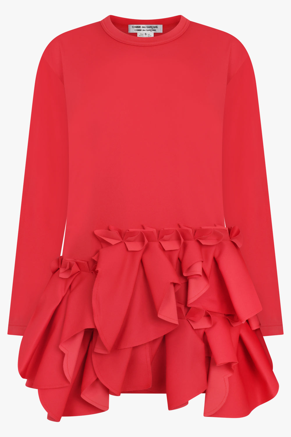 COMME DES GARCONS RTW Crew Neck L\S  Top with Exaggerated Ruffle Hem | Red