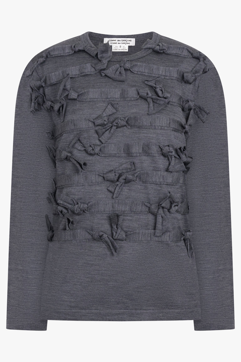 COMME DES GARCONS RTW Crew Neck L\S  Top with Knot Ribbon Detail | Grey