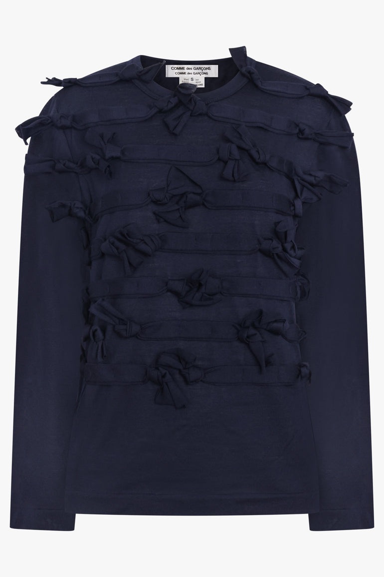 COMME DES GARCONS RTW Crew Neck L\S  Top with Knot Ribbon Detail | Navy