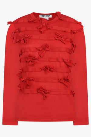 COMME DES GARCONS RTW Crew Neck L\S  Top with Knot Ribbon Detail | Red