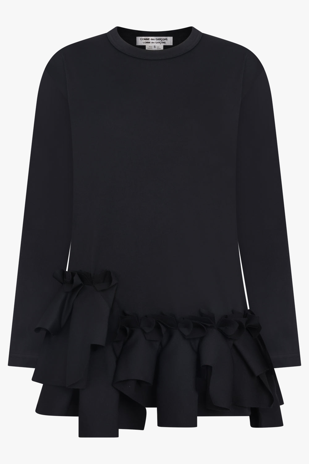 COMME DES GARCONS RTW Crew Neck L\S  Top with Ruffle Hem | Black