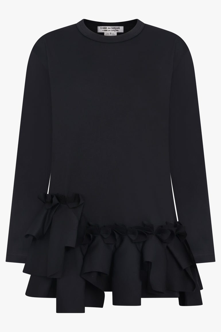 COMME DES GARCONS RTW Crew Neck L\S  Top with Ruffle Hem | Black